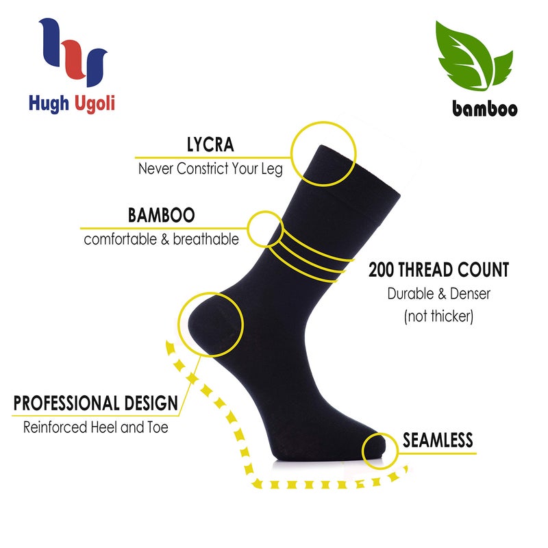 Hugh Ugoli Men's Rayon Dress Socks for Business & Trouser, Thin & Seamless Crew Socks, 4 Pairs with Gift Box, Brown, Shoe Size: 8-12 - Image 2